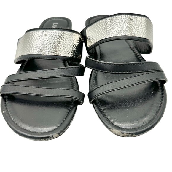 Lane Bryant Womens Black Size 9W Sandals With Metallic Silver Straps Casual Chic - Picture 2 of 7